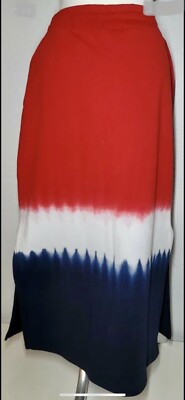 RALPH LAUREN Womens LARGE Fleece SKIRT Slit DRESS Dip Dye FLAG-image
