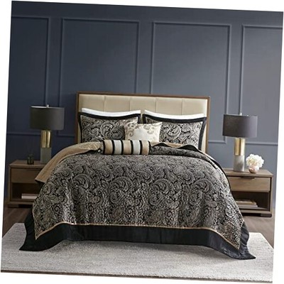  Aubrey Reversible Quilted Bedspread Set, Solid Reverse Oversized King Black-image