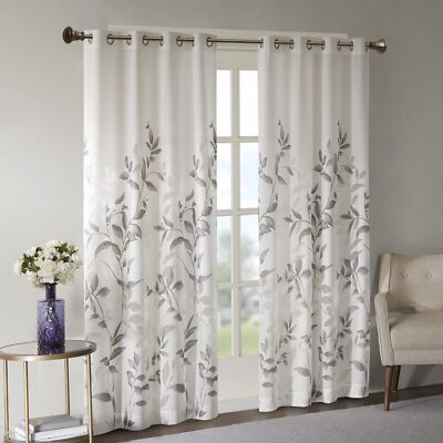 Madison Park Cecily Semi Sheer SINGLE Panel Window Curtain Burnout Botanical Pri-image