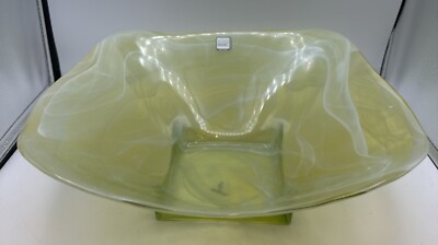 100% Recycled Green Swirl Free Form Hand Blown Bowl San Miguel Studio Spain 14x5-image