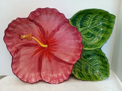  Clay Art Unique Large Hibiscus Divided Platter, Chip&Dip South San Francisco -image