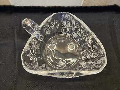Fostoria Chintz Etched Nappy Bowl~Small Handled Triangular Shaped Dish Vintage-image