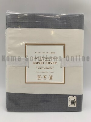 Pottery Barn Teen Huntington Ombre Stripe Organic Duvet Cover Gray Twin #336D-image