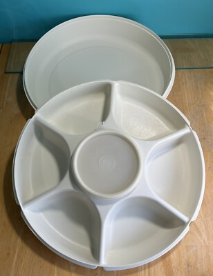 Tupperware Divided Serving Veggie Tray Dip Container Almond 1666-1,  A-4-image