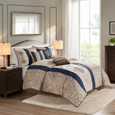 Madison Park Comforter Set, Faux Silk Jacquard Design, All Season, Matching Bed-image
