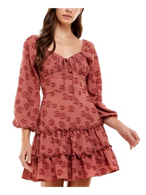 CITY STUDIO Womens Pink Tied Skirt Lined Sleeve Short Dress 5-image