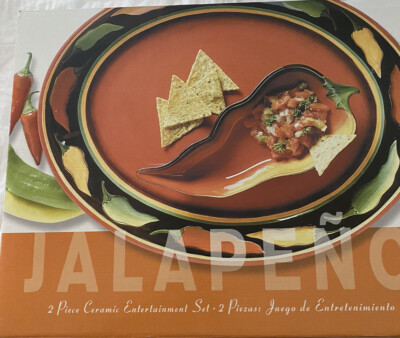 CLAY ART 2-Piece Platter and Dip Tray Jalapeno Chili Pepper Entertainment Set-image