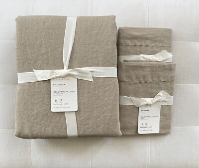 Pottery Barn BELGIAN FLAX LINEN Duvet Full Queen & Standard Shams Dark Flax NWT-image