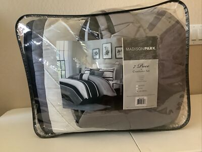 Madison Park 7 Pc Comforter Set Black Gray White Cal King-image