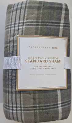 NWT POTTERY BARN PB TEEN WREN PLAID SHERPA QUILTED STANDARD PILLOW SHAM 7687016-image