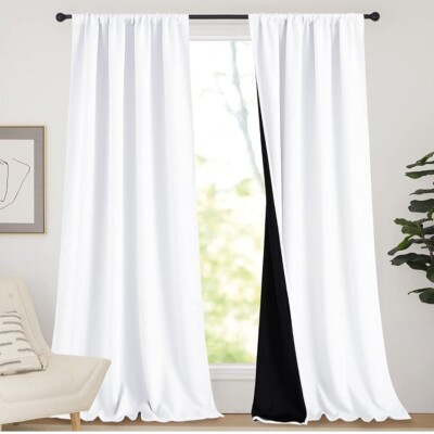 NICETOWN Full Shading Curtains for Windows Super Heavy-Duty Black Lined Black...-image