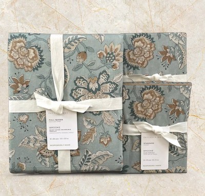 Pottery Barn BROOKE FLORAL PRINTED Duvet Full Queen & 2 Standard Shams Multi NEW-image