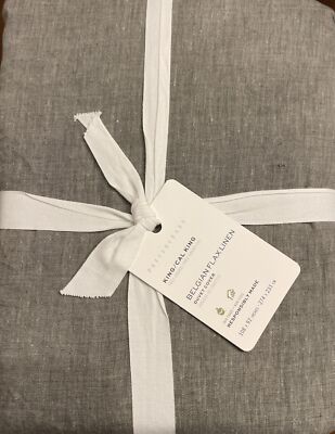 Pottery Barn Linen Contrast Flange Duvet Cover King/Cal - Loden Green / Flax NEW-image