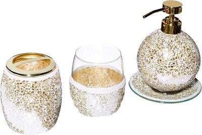 Madison Park Mosaic Bathroom Accessories Set , 4 Piece Bath Gold 4 -image