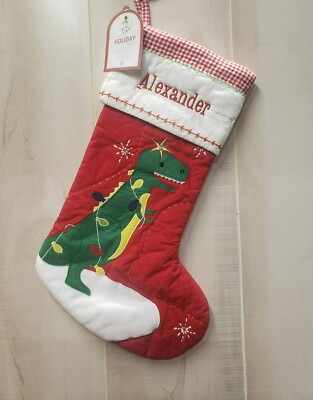 Pottery Barn Kids Quilted Christmas Stocking, Dinosaur, Alexander Bad Monogram-image