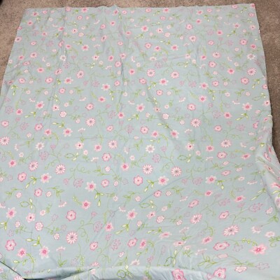 pottery barn teen duvet twin blue pink floral 100% cotton modern button closure-image