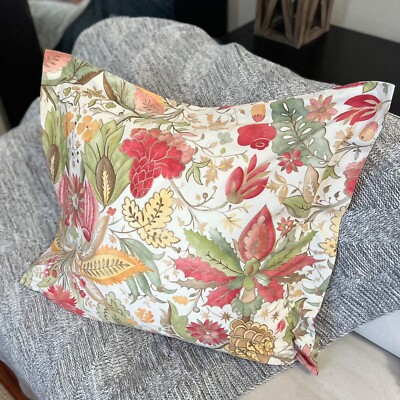 1 RARE Pottery Barn Courtney Floral EURO Pillow Sham Palampore Cream Red Green-image