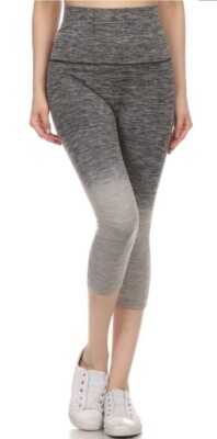 Yelete Dip Dye Ombre Athletic Capri Leggings w/High Waist Band Size Large-image