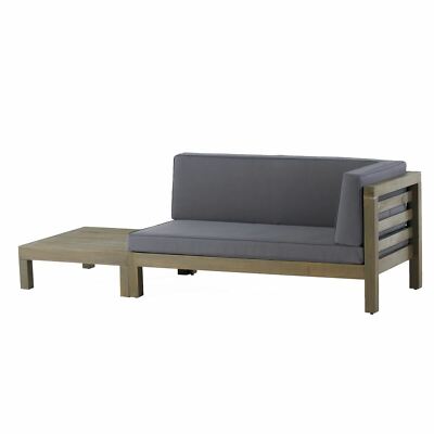 Cascada Outdoor Acacia Wood Right Arm Loveseat and Coffee Table Set with Cushion-image