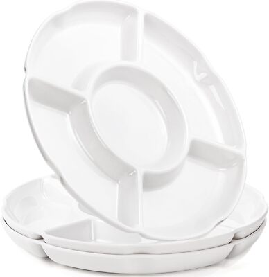 3 Pack Divided Serving Tray, 13 Inch Unbreakable Chip and Dip Large, White -image