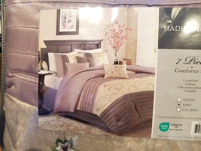 MADISON PARK KING SIZE 7-PIECE COMFORTER BEDDING SET, PURPLE & GOLD, 3 PILLOWS-image