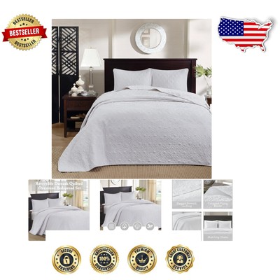 Modern Microfiber Oversized King Quilt Set - All-Season Reversible White Bedding-image