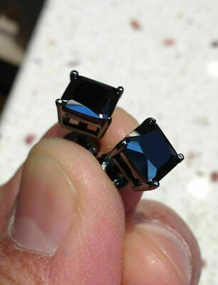 2 Ct Princess Cut Simulated Black Diamond Stud Earrings 14K Black Gold Plated-image