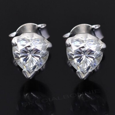 Amazing 1Ct Diamond Heart Shaped Studs In 925 Silver, Great Luster VIDEO-image