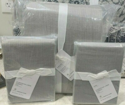 Pottery Barn European LINEN ribbed KING duvet cover 2 KING shams light gray-image