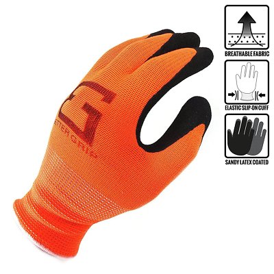 BG Ultra-Thin Knit Latex Dip Nylon Sandy Latex Coated Work Gloves(S-XL) -BGS-OR-image