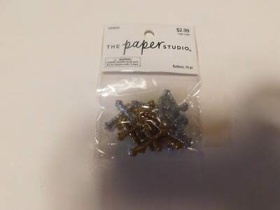 The paper studio Cross shaped shank back buttons glitter silver & gold 10pc-image