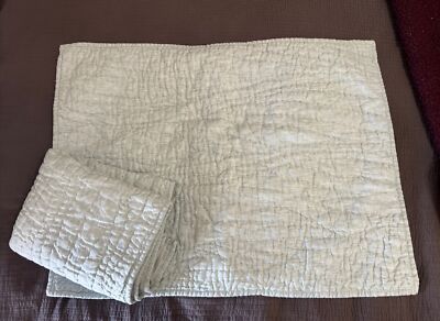 Pottery Barn Pick Stitch Standard Sham Chambray Blue Linen Set Of 2-image