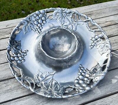 Arthur Court Large Grapes Chip & Dip Tray Bowl Server 14” Aluminum 2001-image