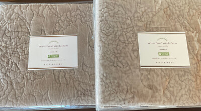 Set Of 2 POTTERY BARN VELVET FLORAL STITCH SHAMS  STANDARD  26X20 Brownstone NIP-image