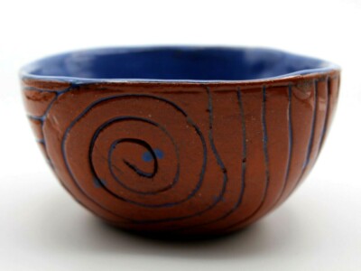 Studio Pottery Clay Blue High Glazed Swirl Square Bowl 6 inch-image