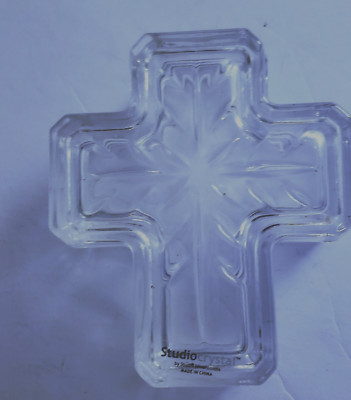 Studio Silversmiths Jewelry Trinket Storage Box Fine Cut Crystal Cross Shaped-image