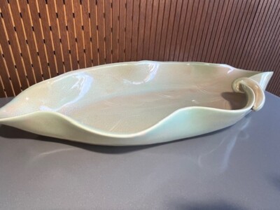 Vintage Studio Pottery Leaf Shaped Handcrafted Pale Green 12