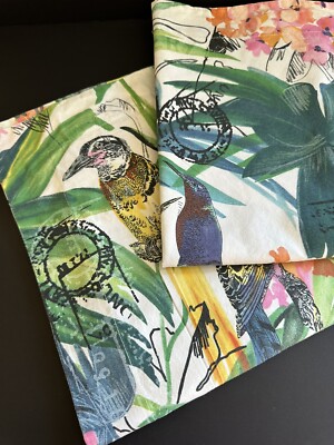 Pottery Barn Pair Standard Pillow Shams Caesarea Birds Botanical 23x28 Cotton-image