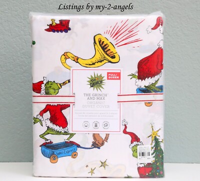 NEW Pottery Barn Kids Dr. Seuss GRINCH AND MAX Organic Cotton FQ Duvet Christmas-image