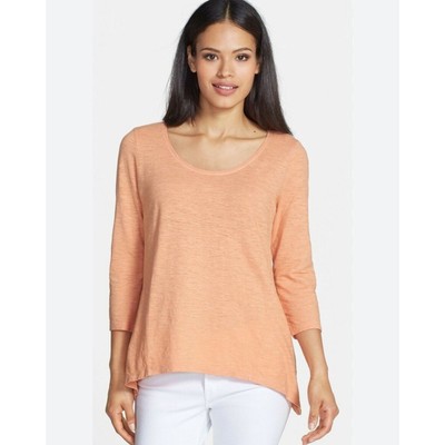 Eileen Fisher Organic Cotton Hemp Twist NECTAR Dip Hem L Top 3/4 Sleeve Career-image