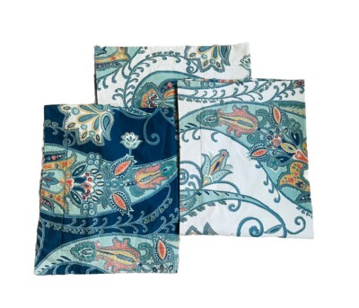 Pottery Barn 3 Pc Leah Paisley Blue Orange EURO And Standard Shams Reversible-image