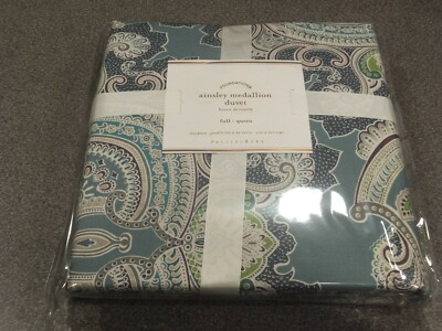 NEW RARE 5PC Pottery Barn Ainsley Paisley Medallion (Blue) Queen Duvet Set Shams-image