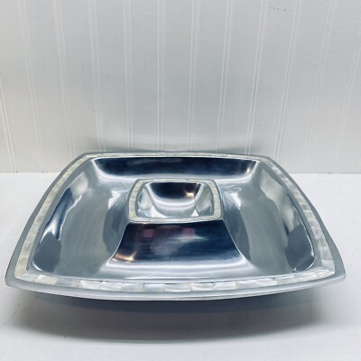 Pottery Barn Aluminum Chip & Dip Serving Dish Platter Mother Of Pearl Inlay 13”-image