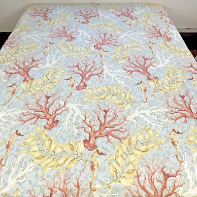 Pottery Barn Duvet Cover Twin Coral Island Tropical Seahorse 65x86 100% Cotton-image