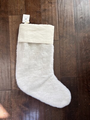 NWOT Pottery Barn Faux Fur Ivory LARGE Alpaca Christmas Stocking Mono Removed-image