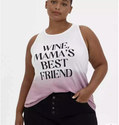 Torrid Classic Fit Graphic Print Wine Friend Tank Top Dip Dye Mauve Sz 4X 4 NWT-image