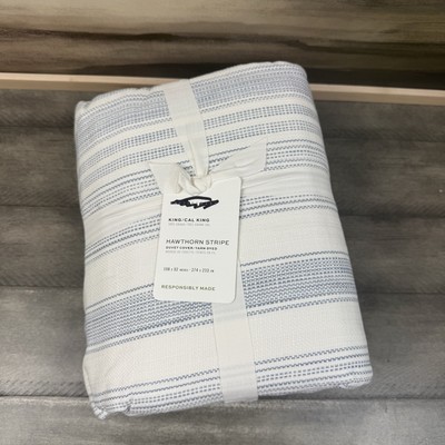 Pottery Barn Hawthorn Striped Cotton Duvet Cover King/Cal. King Blue White NWT-image