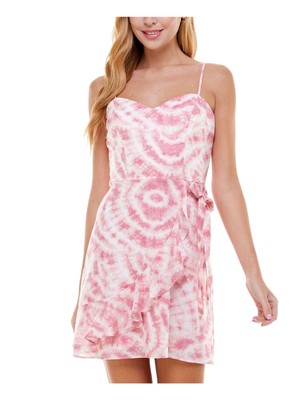 CITY STUDIO Womens Spaghetti Strap Short Evening Faux Wrap Dress-image