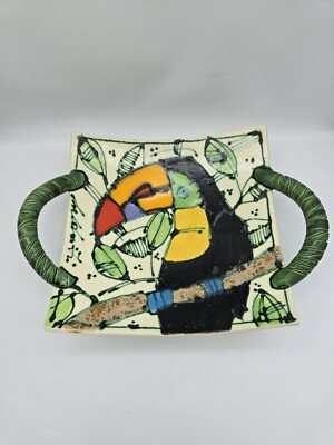 Rasa Saldaitis Art Studio Pottery Bowl Wall Decor Toucan Bird Tropical Florida-image