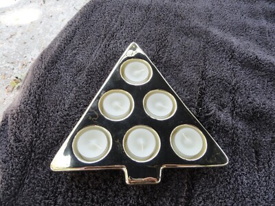 Studio Nova Golden Holiday Christmas Tree-Shaped Tealight Candle Holder-image